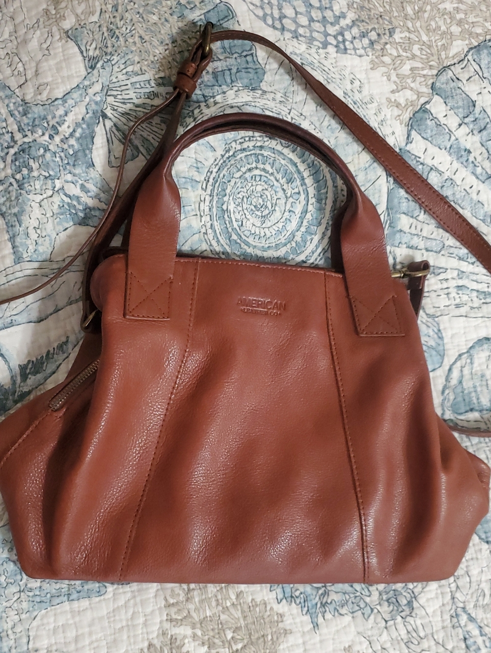 Cognac Brown Leather Crossbody Satchel